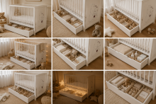 Elf Bed Bloom Drawer Art.300024 Bear White Puidust beebivoodi hoiuruumiga (120x60 cm)