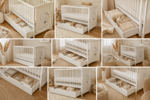 Elf Bed Bloom Drawer Art.300024 Bear White Puidust beebivoodi hoiuruumiga (120x60 cm)