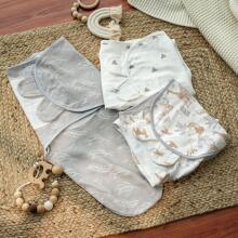 Gllquen Swaddle Set Art.300520 Jungle Puuvillane mähkimislina mugavaks uneks; sobib 3,2–6,4 kg kaaluvate imikute mähkimiseks.3 psc